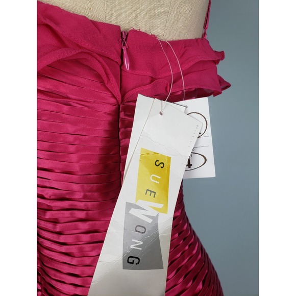 VTG Sue Wong Women's 6 100% Silk Dress Fuchsia Y2K Ruffle Strappy Formal NWT - Picture 5 of 9
